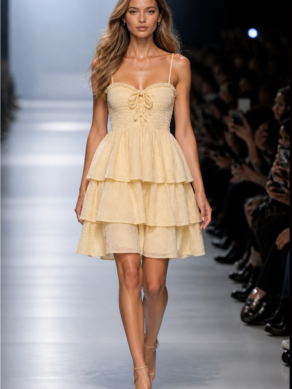 Windsor Pale Yellow Tiered Smocked Mini Dress